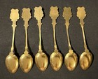 Vintage Ussr Russian Moscow Enamel Souvenir Spoons Gold Tone Set Of 6 Mockba