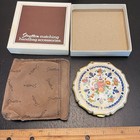 Vintage Stratton England Floral Enamel Gold Tone Scalloped Compact With Box