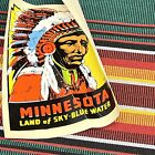 Vintage Original Souvenir Minnesota Travel Decal Native American Indian Chief