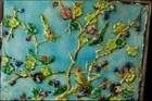 Old Chinese Blue Enamel Bird Blossom Cherry Brass Box  Br