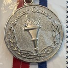 Senior Games Silver Medal With Ribbon New Red White   Blue