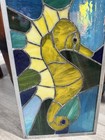 Stained Glass Seahorse Sun Catcher Hanging Panel Framed 18 X 10 Inch 