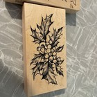 Vtg Poinsettia And Holly Rubber Stamp Christmas Floral Wood Mount Made In Usa