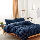  - Grid Cotton Duvet Cover Set  Plaid Checkered Geometric Twin Navy Blue