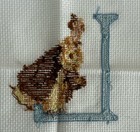 Vintage Handmade Beatrix Potter Cross-stitch 8x8 Block Letter    l    Quilt Pillow
