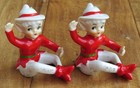 2 Vintage 1950   s Ceramic Christmas Elf Pixie Elves Candle Hugger Japan