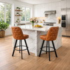 Set Of 2 Pu Leather Swivel Bar Stools Tufted Back Metal Counter Height Chairs