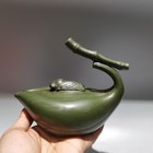 6 2 chinese Yixing Zisha Pottery Green Clay 280cc Hand Made Bamboo Cicada Teapot