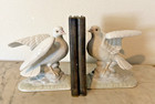 Vintage White Dove Bookends Pair Ceramic Pigeon Bird Decor Cottage Religious