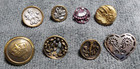 8 Vintage Antique Metal Pierced Picture Buttons Various Objects