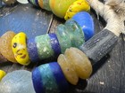 Vintage African Trade Bead Necklace     Mixed Recycled Glass Beads   Brass Beads 
