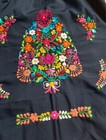 Small Traditional Embroidered Mexican Oaxaca Dress Patio Flowers Floral Huipil