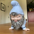 Vintage Blue Gnome Hands And Knees Peeking Ceramic Glazed 10  X 7  Tall