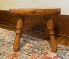 Vintage Wooden Stool 4 Legged Oval Small Plant Stand Rustic Farmhouse Footstool