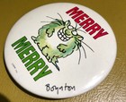Vintage Sandra Boynton Pinback Badge Button Pin Cat Merry Merry Christmas