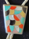 Vintage Zuni 1980 s Harlan Coonsis Fishscale Inlay Multi-stone Sterling Bolo Tie