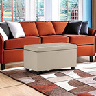 Satin Cream Vegan Leather Storage Ottoman Bench With Lift-up Lid  34  Wide
