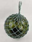 Vintage Hand Blown Dark Green Glass Fishing Float Xl 11  Diameter  w Net