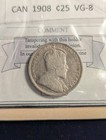 1908  Coin Mart Graded Canadian  Twenty-five Cent   vg-8  