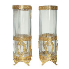 Pair Antique French Glass   Gilt Ormolu Vases Empire Neoclassical Style