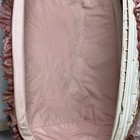 Antique Vintage Wicker Rocker Bassinet Baby Doll Cradle Wood Base Pink   White