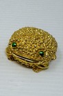 Vintage Moon Drops Frog Empty Perfume Compact Trinket Box Gold Tone Green Eyes