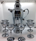 Mid Century Modern Chrome Martini Set Cocktail Shaker Pitcher And 6 Glasses