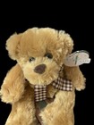 First   Main Newton Teddy Bear 9  Brown Plush  1804 Tan With Checkered Bow
