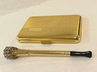 Never Used Antiquestyle Cigarette Holder   Case-gold-chrome-delux-eject-germany