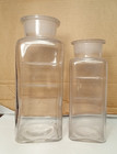 Glass Apothecary Jar Medical Square Bottle Set Of 2 Recessed Label No Lids