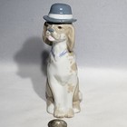 Vtg Casades Porcelain Springer Spaniel Figurine Dog Blue Bowler Hat Collar Euc