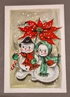 Vintage Snow Couple Christmas Greeting Card Wenv Glitter Unused 1950 s Unprinted