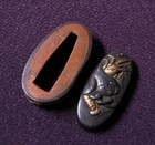 Japan Antique Edo Era Shrimp Fuchi Kashira Shakudo Box Sword Katana Blade Armor 