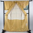 Woman Japanese Kimono Houmongi Silk Chrysanthemum Pheasant Gold Foil Lightorange