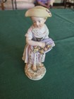 Antique Meissen Porcelain Figurine Girl Fruit Apron Knauf Crossed Swords 19thc