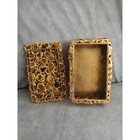 Vintage Brutalist Gold Tone Tiger s Eye Trinket Box Textured Metal Jewelry Case