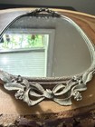 Vtg Hollywood Regency Gold Mirror Vanity Tray Bow Handles Perfume 10x6