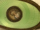 Antique Guilloche Enamel Signed Portrait French  Hair Brush Green