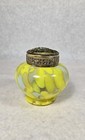 Vintage Czech Glass Vase   Flower Frog Lid Yellow White Bohemian Art Deco Nice 
