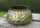 Antique Indo-persian Brass Or Bronze Repousse Conical Bowl With Fine Detail 26cm