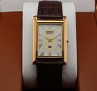 Vintage Seiko Slim Quartz Men s Wrist Watch White  Dial With Dark Brown Strap 