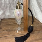 Vintage Perfume Bottle W black Tassel Atomizer Footed Handblown Studio Art Glass