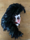 Vtg  Clay Art Ceramic Wall Face Mask Women Exotic Asian Lady Black Pink Signed