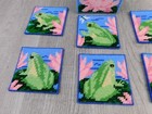 Vintage Cute Adorable Green Frog With Lilly Pad Cross Stitch Coasters And Holder