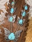 Vintage Silver Tawney Willie Turquoise Butterfly Squash Blossom Necklace
