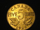 1929 Canadian 5 Cents Choice Bu Almost No Bag Marks Clear Field