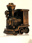Vintage Train Copper Color Metal Coin Bank Old Western Train Locomotive Engine