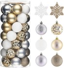 Christmas Tree Decorations Ornament Set  50ct 2 36 Inches White And Gold Shat   