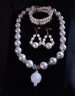 Three-piece Pearl   Crystal Set  Necklace  Earrings   Double-strand Bracelet