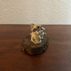 Vintage Miniature Bone China Mice Figurines On Wood Base  Mouse Japan 